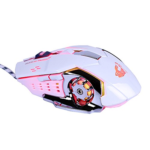 Gaming Maus Verdrahtete, Optische Spiel MäUse Mit 6 Tasten, 4 Atmung Hintergrundbeleuchtung, Ergonomische Griffe Und 4 DPI Einstellstufen FüR PC, Laptop Und Mac - GM05 Weiß Bild 5