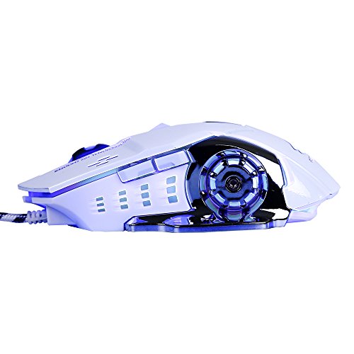 Gaming Maus Verdrahtete, Optische Spiel MäUse Mit 6 Tasten, 4 Atmung Hintergrundbeleuchtung, Ergonomische Griffe Und 4 DPI Einstellstufen FüR PC, Laptop Und Mac - GM05 Weiß Bild 6