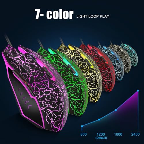 VGUARD Gaming Maus, Wired Hohe Präzision Optische Professionelle Wired Gaming Maus mit 6 Tasten/7-Modi LED Design für pro Gamer - Schwarz Bild 2