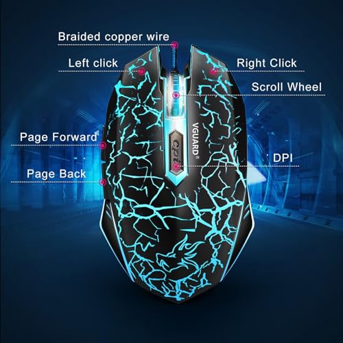 VGUARD Gaming Maus, Wired Hohe Präzision Optische Professionelle Wired Gaming Maus mit 6 Tasten/7-Modi LED Design für pro Gamer - Schwarz Bild 3