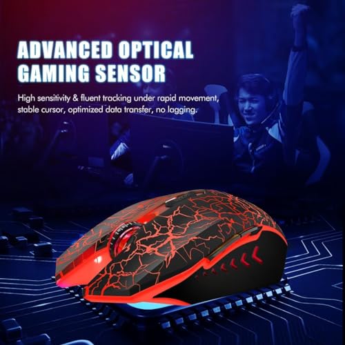 VGUARD Gaming Maus, Wired Hohe Präzision Optische Professionelle Wired Gaming Maus mit 6 Tasten/7-Modi LED Design für pro Gamer - Schwarz Bild 4