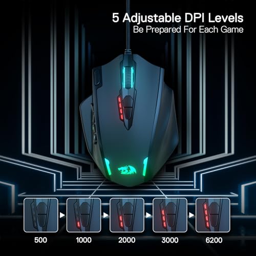 Redragon M908 Impact RGB LED MMO Maus mit Seitentasten, optische kabelgebundene Gaming-Maus mit 12.400DPI, hohe Präzision, 20 programmierbare Maustasten Bild 3