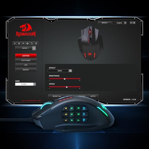Redragon M908 Impact RGB LED MMO Maus mit Seitentasten, optische kabelgebundene Gaming-Maus mit 12.400DPI, hohe Präzision, 20 programmierbare Maustasten Bild 6