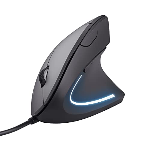 Trust Verto Vertikale Ergonomische Maus, Vorbeugung Gegen Mausarm/Tennisarm (RSI Syndrom), 1000/1600 DPI, LED-Beleuchtung, PC Maus mit Kabel für Rechtshänder, Computer, Laptop, Mac - Schwarz Bild 1