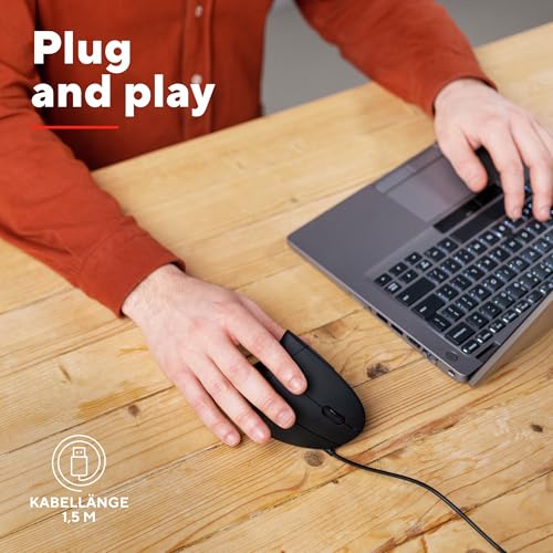 Trust Verto Vertikale Ergonomische Maus, Vorbeugung Gegen Mausarm/Tennisarm (RSI Syndrom), 1000/1600 DPI, LED-Beleuchtung, PC Maus mit Kabel für Rechtshänder, Computer, Laptop, Mac - Schwarz Bild 4