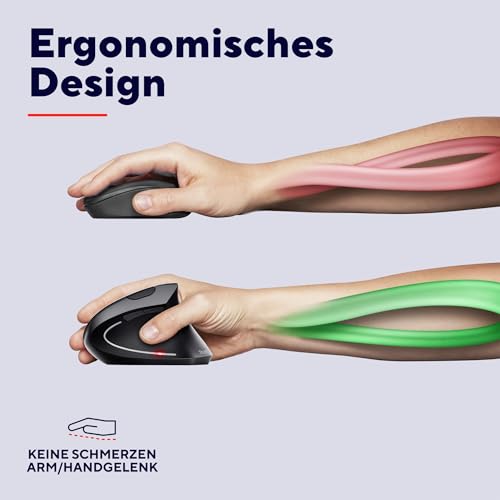 Trust Verto Kabellose Vertikale Maus, Wireless Ergonomische Maus, Vorbeugung Gegen Mausarm/Tennisarm (RSI Syndrom), 800-1600 DPI, Funkmaus für Rechtshänder, PC, Computer, Laptop, Mac, mit Batterien Bild 3
