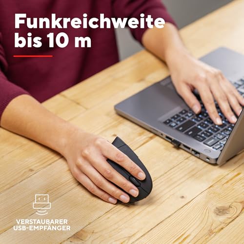 Trust Verto Kabellose Vertikale Maus, Wireless Ergonomische Maus, Vorbeugung Gegen Mausarm/Tennisarm (RSI Syndrom), 800-1600 DPI, Funkmaus für Rechtshänder, PC, Computer, Laptop, Mac, mit Batterien Bild 4