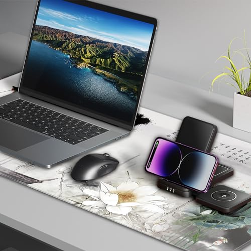 LL-COEUR Große Gaming Laptop Mauspad Tastatur Mausmatte Schreibtischunterlage Büro Desk Pad Schreibunterlage Tuschmalerei (Lotos 2, 900x400x3mm) Bild 4