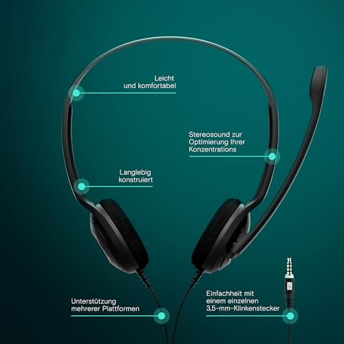 EPOS PC5 Chat Kabelgebundenes Headset für PC – Leichtes On-Ear-Headset, Mikrofon mit Geräuschunterdrückung, Kristallklarer Klang, Bequeme Passform für lange Anrufe, 3,5mm Klinke, für Arbeit & Meeting Bild 2