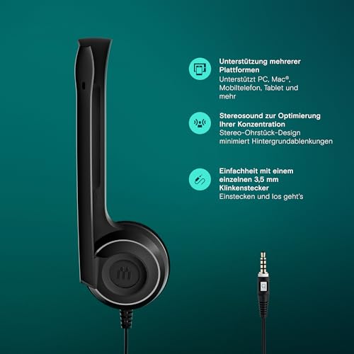 EPOS PC5 Chat Kabelgebundenes Headset für PC – Leichtes On-Ear-Headset, Mikrofon mit Geräuschunterdrückung, Kristallklarer Klang, Bequeme Passform für lange Anrufe, 3,5mm Klinke, für Arbeit & Meeting Bild 3