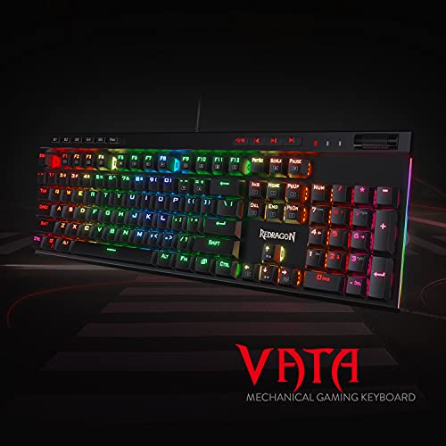 Redragon K580 VATA RGB LED Blaue Schalter Mechanische Gaming Tastatur, US Layout mit Hintergrundbeleuchtung 104 Tasten Anti-Ghosting mit Makrotasten und Dedizierten Mediensteuerelementen Bild 2