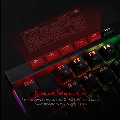 Redragon K580 VATA RGB LED Blaue Schalter Mechanische Gaming Tastatur, US Layout mit Hintergrundbeleuchtung 104 Tasten Anti-Ghosting mit Makrotasten und Dedizierten Mediensteuerelementen Bild 3