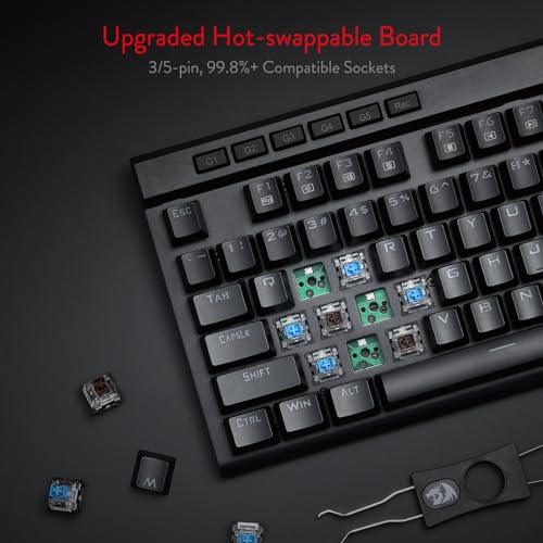 Redragon K580 VATA RGB LED Blaue Schalter Mechanische Gaming Tastatur, US Layout mit Hintergrundbeleuchtung 104 Tasten Anti-Ghosting mit Makrotasten und Dedizierten Mediensteuerelementen Bild 4