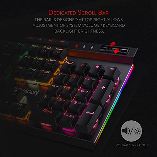 Redragon K580 VATA RGB LED Blaue Schalter Mechanische Gaming Tastatur, US Layout mit Hintergrundbeleuchtung 104 Tasten Anti-Ghosting mit Makrotasten und Dedizierten Mediensteuerelementen Bild 5