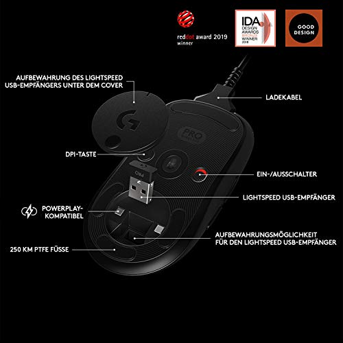 Logitech G Pro Drahtlose Gaming-Maus (Deutsches Paket), WLAN, Schwarz Bild 5