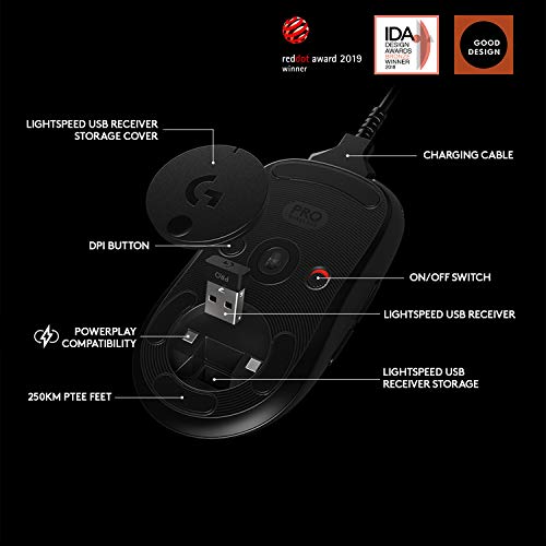 Logitech G PRO Wireless Gaming-Maus mit HERO 25K DPI Sensor, RGB-Beleuchtung, 4-8 programmierbare Tasten, anpassbare Spielprofile, Ultraleicht, POWERPLAY-kompatibel, PC/Mac - Schwarz Bild 5