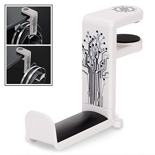 ENHANCE PC Gaming Headset Kopfhörer Halterung Hanger Mount Kopfhörer Stand mit verstellbaren & Schwenkarm, unter Schreibtisch Clamp auf Design, Universal Fit & Erbaut in Kabel Clip Organizer - Weiß Bild 1