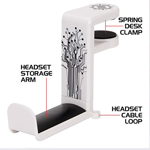 ENHANCE PC Gaming Headset Kopfhörer Halterung Hanger Mount Kopfhörer Stand mit verstellbaren & Schwenkarm, unter Schreibtisch Clamp auf Design, Universal Fit & Erbaut in Kabel Clip Organizer - Weiß Bild 3