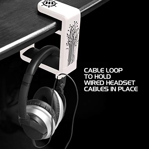 ENHANCE PC Gaming Headset Kopfhörer Halterung Hanger Mount Kopfhörer Stand mit verstellbaren & Schwenkarm, unter Schreibtisch Clamp auf Design, Universal Fit & Erbaut in Kabel Clip Organizer - Weiß Bild 6