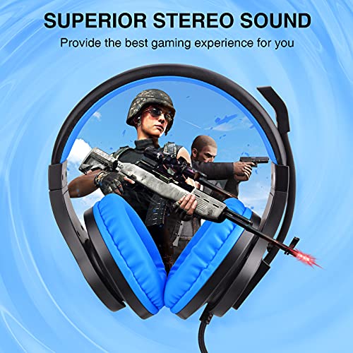 ShinePick Kopfhörer Kinder, 3.5mm Wired Gaming Headset mit Mikrofon, Leicht Bequem Overear Bass Surround für PS4/ Xbox One/s/PC/Computer/Handy (Blau) Bild 4