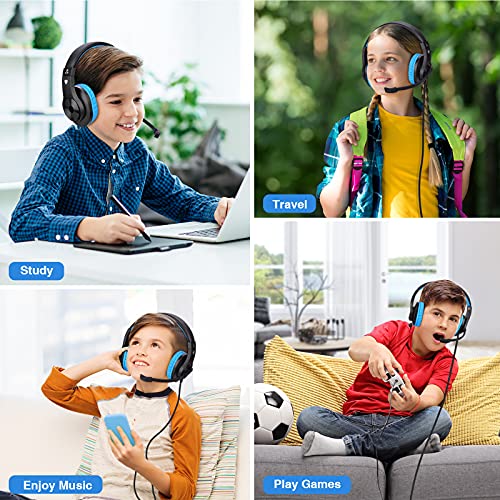 ShinePick Kopfhörer Kinder, 3.5mm Wired Gaming Headset mit Mikrofon, Leicht Bequem Overear Bass Surround für PS4/ Xbox One/s/PC/Computer/Handy (Blau) Bild 6