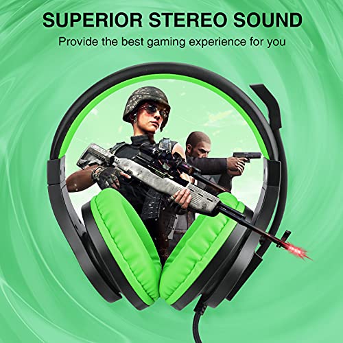 ShinePick Gaming Headset mit Mikrofon per Kinder, 3.5mm Wired Leicht Bequem Overear Bass Surround Gaming Kopfhörer for PS4/ Xbox One/s/PC/Computer (Grün) Bild 3