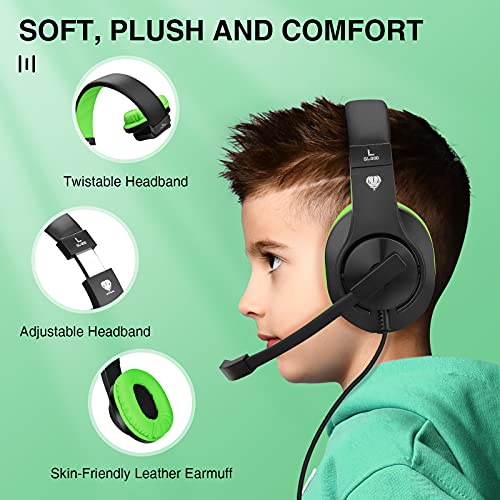 ShinePick Gaming Headset mit Mikrofon per Kinder, 3.5mm Wired Leicht Bequem Overear Bass Surround Gaming Kopfhörer for PS4/ Xbox One/s/PC/Computer (Grün) Bild 4