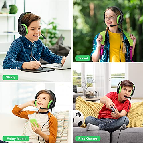 ShinePick Gaming Headset mit Mikrofon per Kinder, 3.5mm Wired Leicht Bequem Overear Bass Surround Gaming Kopfhörer for PS4/ Xbox One/s/PC/Computer (Grün) Bild 6