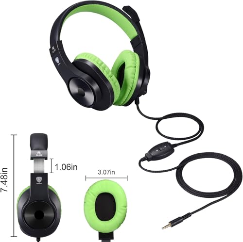 ShinePick Gaming Headset mit Mikrofon per Kinder, 3.5mm Wired Leicht Bequem Overear Bass Surround Gaming Kopfhörer for PS4/ Xbox One/s/PC/Computer (Grün) Bild 7