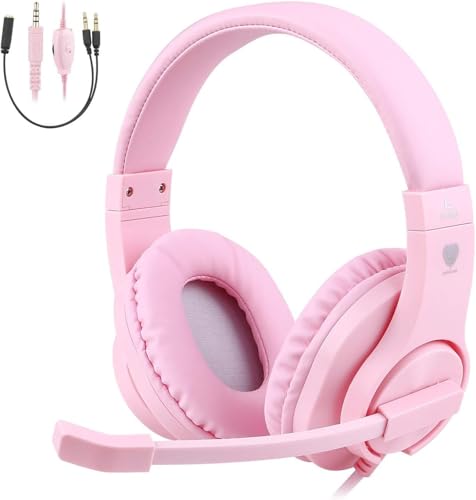 ShinePick Gaming Headset for ps4, 3.5mm Wired Leicht Bequem Overear Bass Surround Kinder Headset mit Mikrofon for PS4/ Xbox One/s/PC/Computer (Rosa) Bild 1