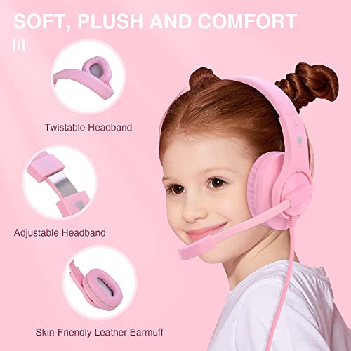ShinePick Gaming Headset for ps4, 3.5mm Wired Leicht Bequem Overear Bass Surround Kinder Headset mit Mikrofon for PS4/ Xbox One/s/PC/Computer (Rosa) Bild 3