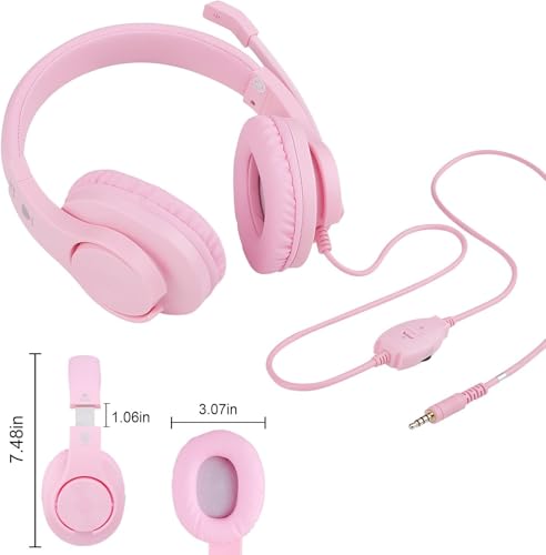 ShinePick Gaming Headset for ps4, 3.5mm Wired Leicht Bequem Overear Bass Surround Kinder Headset mit Mikrofon for PS4/ Xbox One/s/PC/Computer (Rosa) Bild 7