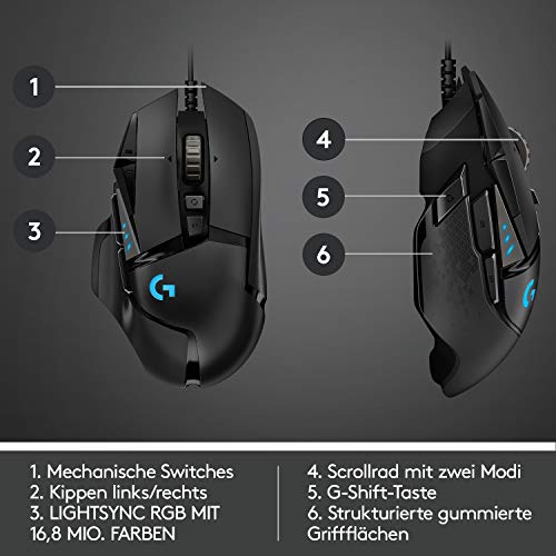 Logitech G502 HERO High-Performance Gaming-Maus mit HERO 25K DPI optischem Sensor, RGB-Beleuchtung, Gewichtstuning, 11 programmierbare Tasten, anpassbare Spielprofile, PC/Mac - Schwarz Bild 6