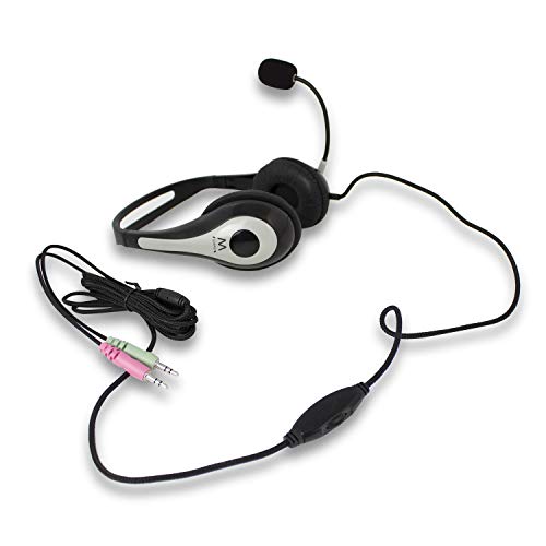 Ewent EW3562 Professioneller Kopfhörer mit Mikrofon für PC mit Lautstärkeregler, Notebook, Laptop, Doppelklinke 3,5 mm (1XAudio 1XMic), gepolsterte Ohrhörer, 2m Kabel, Schwarz/Grau Bild 3