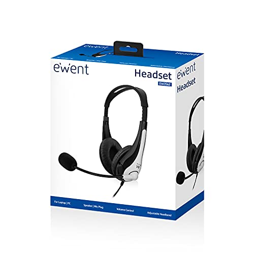 Ewent EW3562 Professioneller Kopfhörer mit Mikrofon für PC mit Lautstärkeregler, Notebook, Laptop, Doppelklinke 3,5 mm (1XAudio 1XMic), gepolsterte Ohrhörer, 2m Kabel, Schwarz/Grau Bild 6
