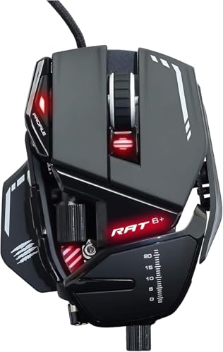 MAD CATZ R.A.T. 8+ Kabelgebundene Gaming-Maus – Ergonomisch – 11 programmierbare Tasten – Pixart 3389 Sensor 16000 DPI – PC Gamer Maus Schwarz mit roter LED & Verstellbarer Handballenauflage Bild 1