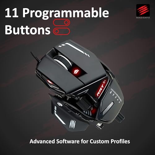 MAD CATZ R.A.T. 8+ Kabelgebundene Gaming-Maus – Ergonomisch – 11 programmierbare Tasten – Pixart 3389 Sensor 16000 DPI – PC Gamer Maus Schwarz mit roter LED & Verstellbarer Handballenauflage Bild 6