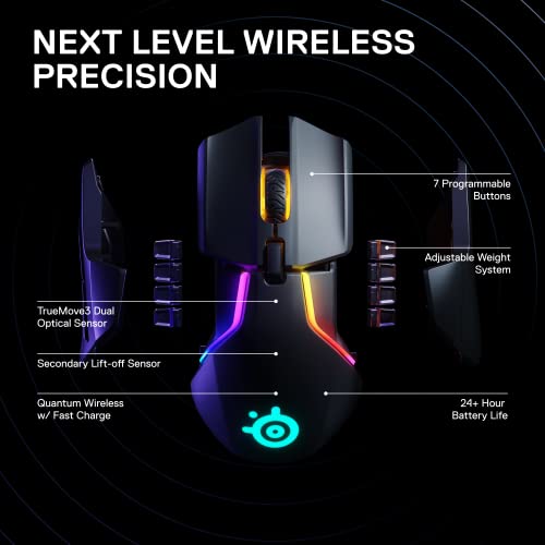 SteelSeries Rival 650 Quantum kabellose Gaming-Maus–Akku mit Schnellladefunktion–12.000 CPI Truemove3+Dual Optischer Sensor – Niedrige0,5Abhebungsdistanz–256Gewichts-Konfigurationen –8-Zonen-RGB Bild 3
