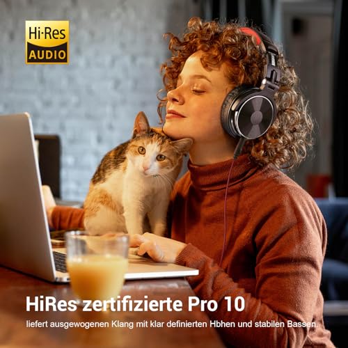 OneOdio Over Ear Kopfhörer mit Kabel, 50mm Treiber, Bassklang, 6.35 & 3.5mm Klinke, Share-Port, Geschlossene DJ Headphones für Studio, Podcast, Monitor, Handy, PC, MP3/4 (Pro-10 Rot) Bild 2