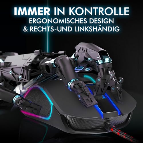 KLIM Aim Gaming Maus RGB Gamer Maus 7000 DPI - Ergonomische RGB Chroma Computermaus mit Kabel für Rechts- und Linkshänder - PS4-Gaming Mouse, Laptop und Desktop-PC + optische Präzisionsmaus - Schwarz Bild 3