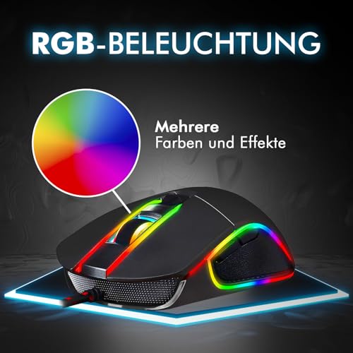 KLIM Aim Gaming Maus RGB Gamer Maus 7000 DPI - Ergonomische RGB Chroma Computermaus mit Kabel für Rechts- und Linkshänder - PS4-Gaming Mouse, Laptop und Desktop-PC + optische Präzisionsmaus - Schwarz Bild 5
