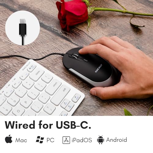 Macally USB-Typ-C-Maus – Schlankes & kompaktes Design – USB-C-Maus für MacBook Pro iMac PC usw. – Einfaches 3-Tasten- und Scrollrad-Layout mit DPI-Schalter – komfortable Plug & Play Apple-Maus mit Bild 4
