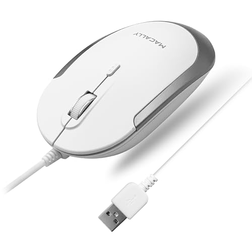 Macally Leise kabelgebundene Maus – schlanke und kompakte USB-Maus für Apple Mac oder Windows PC Laptop/Desktop – entworfen mit optischem Sensor und DPI-Schalter – einfache und Bequeme kabelgebundene Bild 1