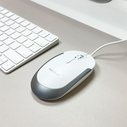 Macally Leise kabelgebundene Maus – schlanke und kompakte USB-Maus für Apple Mac oder Windows PC Laptop/Desktop – entworfen mit optischem Sensor und DPI-Schalter – einfache und Bequeme kabelgebundene Bild 2