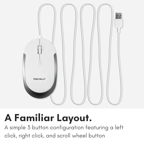 Macally Leise kabelgebundene Maus – schlanke und kompakte USB-Maus für Apple Mac oder Windows PC Laptop/Desktop – entworfen mit optischem Sensor und DPI-Schalter – einfache und Bequeme kabelgebundene Bild 6