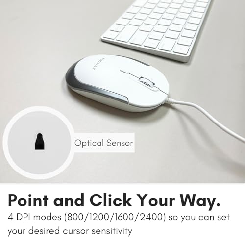 Macally Leise kabelgebundene Maus – schlanke und kompakte USB-Maus für Apple Mac oder Windows PC Laptop/Desktop – entworfen mit optischem Sensor und DPI-Schalter – einfache und Bequeme kabelgebundene Bild 7