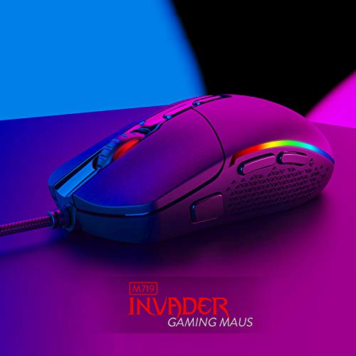 Redragon M719 Invader Optische Gaming-Maus, kabelgebunden, 7 programmierbare Tasten, RGB-Hintergrundbeleuchtung, 10.000 DPI, ergonomische Gaming-Maus für PC und Computer mit Fire Button Bild 2