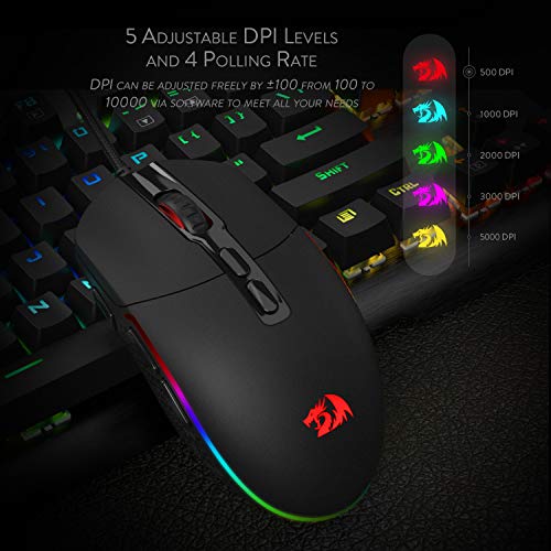 Redragon M719 Invader Optische Gaming-Maus, kabelgebunden, 7 programmierbare Tasten, RGB-Hintergrundbeleuchtung, 10.000 DPI, ergonomische Gaming-Maus für PC und Computer mit Fire Button Bild 5