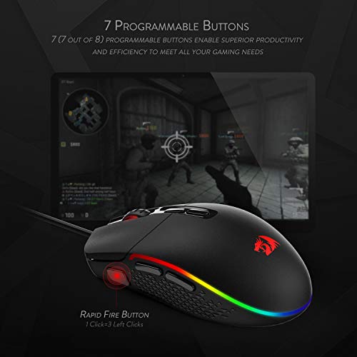 Redragon M719 Invader Optische Gaming-Maus, kabelgebunden, 7 programmierbare Tasten, RGB-Hintergrundbeleuchtung, 10.000 DPI, ergonomische Gaming-Maus für PC und Computer mit Fire Button Bild 6