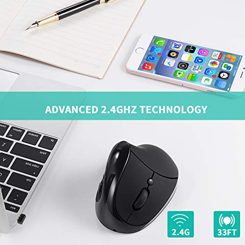 AURTEC Linkshändermaus, wiederaufladbare 2,4G-Drahtlos-Ergonomische Vertikalmäuse mit USB-Empfänger, 6 Tasten und 3 einstellbaren DPI 800/1200/1600 für Linkshänder, Schwarz Bild 3